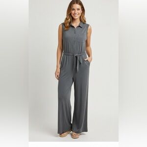 Soft Surroundings Camilla Charcoal Gray sleeveless jumpsuit size medium